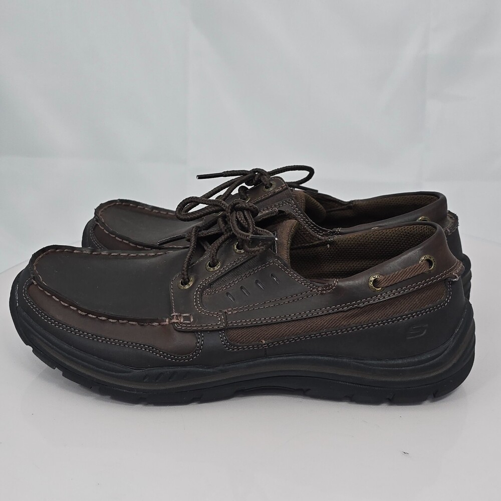 Skechers Expected Gembel Leather Boat Shoes Men 8.5 Brn Relaxed Fit Loafer 64114
